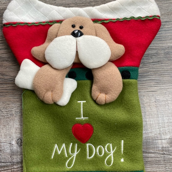 Santa's Best I Love My Dog 3D Christmas Stocking 18” Bone Shaped Like New - Picture 3 of 8